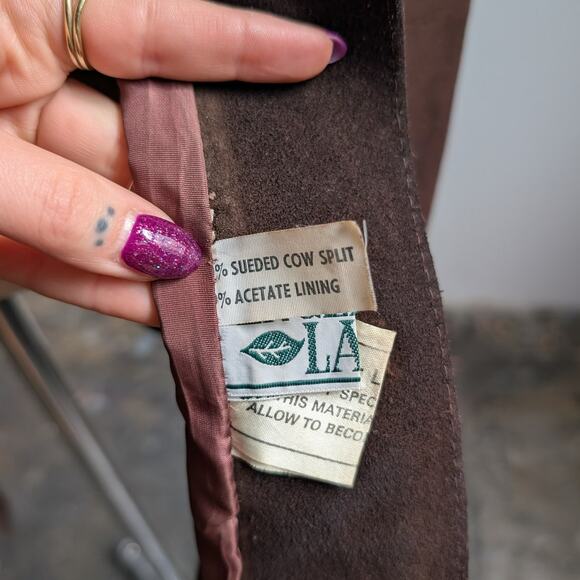 Vintage Brown Suede Penny Lane Jacket Belted Furry Leather Western Coat Medium - Picture 12 of 13